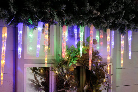 Festive String Lights Christmas Festive 24 Icicle Lights White & Multi Coloured 72L