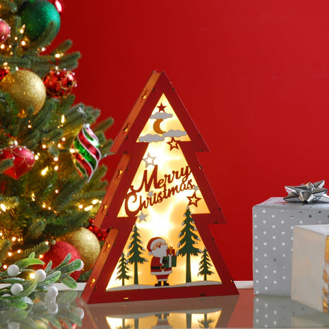 Festive LED Faux Trees Festive 29cm B/O Lit Wooden Red and Green Tree with Santa Scene***NO SKU OR SELL PRICE