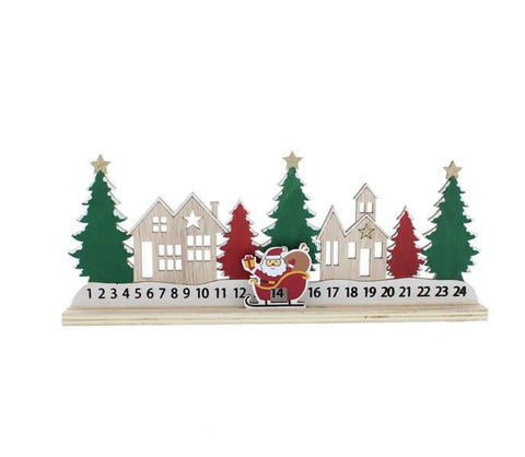 Festive Advent Countdown Festive 30cm Red and Green Wooden Advent Countdown with Santa on Stand