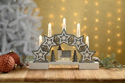 Festive Candle Bridges Festive 32cm Lit Star and Village Candle Bridge