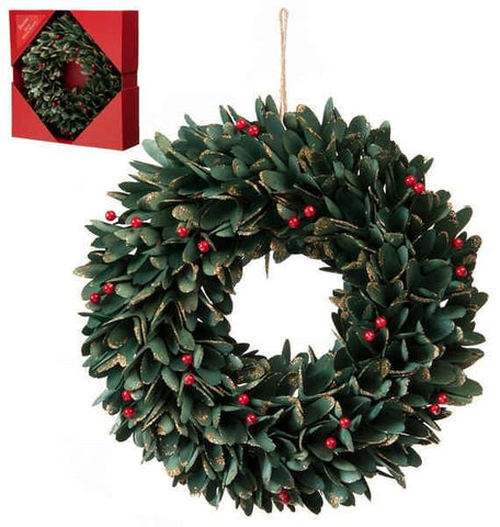 Festive Christmas Wreath Festive 36cm Green Leaf and Red Berries