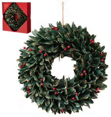 Festive Christmas Wreath Festive 36cm Green Leaf and Red Berries