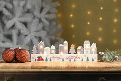 Festive Wooden Models & Scenes Festive 38cm B/O Lit White Wooden Village Scene