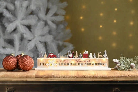 Festive Advent Countdown Festive 38cm B/O Lit Wooden Gonk and Snowflake Countdown
