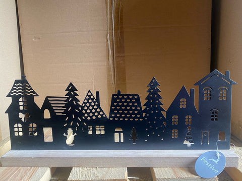 Festive 40cm Black Wooden Cut Out Street On Wooden Base