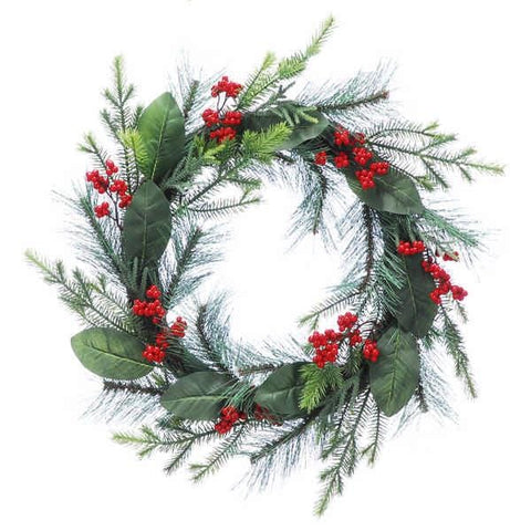 Festive Christmas Wreath Festive 60 cm Mixed Greens Mini Red Berries Wreath