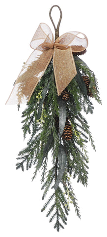 Festive Hanging Decor Festive 60cm Green Foliage Teardrop with Gold Bow