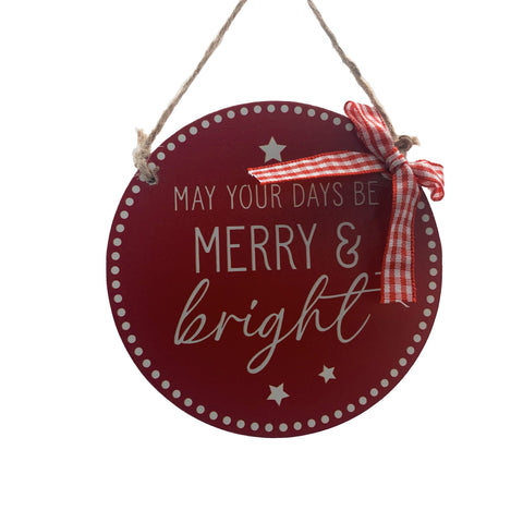 Festive Signs Xmas Festive Christmas 10cm Hanging Wooden Red Merry and Bright Sign