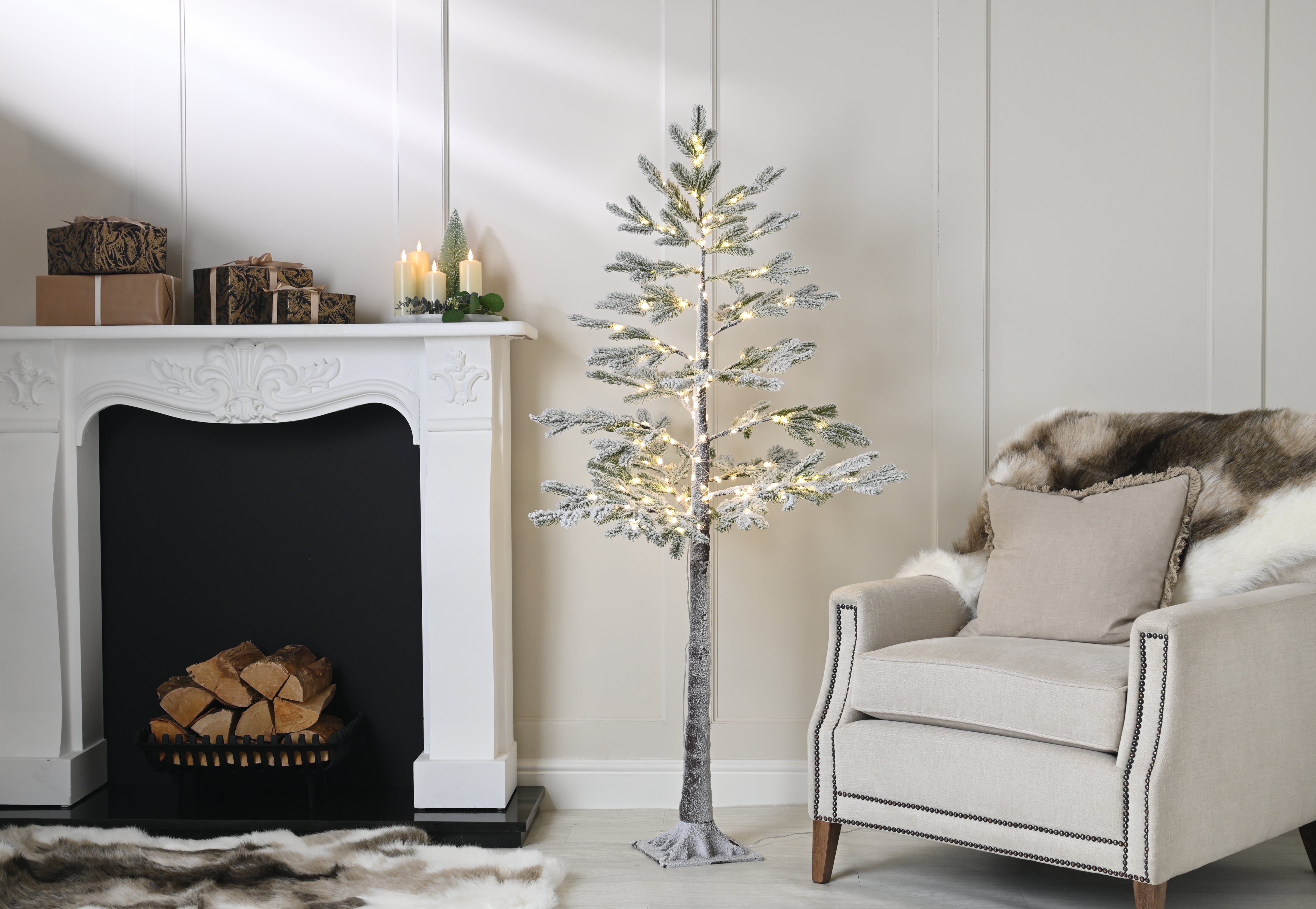 Festive Twig Trees Festive Christmas 120cm Lit Flocked Pine Tree - Warm Whit LED