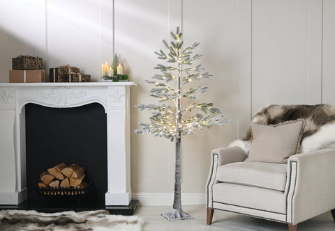 Festive Twig Trees Festive Christmas 120cm Lit Flocked Pine Tree - Warm Whit LED