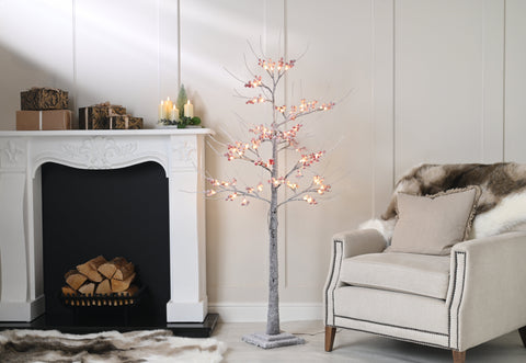 Festive Twig Trees Festive Christmas 130cm Lit Flocked Berry Tree - Warm Whit LED