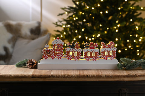 Festive Wooden Models & Scenes Festive Christmas 14cm B/O Lit Wooden Gingerbread Train