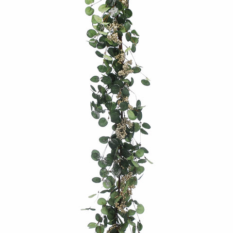 Festive Garlands Xmas Festive Christmas 153cm Green Eucalyptus Garland with Cream Berries