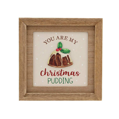 Festive Signs Xmas Festive Christmas 15cm White Wooden Christmas Pudding Sign