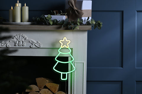 Festive LED Figurines Festive Christmas 19 x 35cm Neon Flex Hanging Xmas Tree