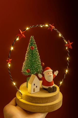 Festive Wooden Models & Scenes Festive Christmas 19cm B/O Lit Wire Ring With Santa on Base