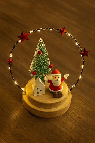 Festive Wooden Models & Scenes Festive Christmas 19cm B/O Lit Wire Ring With Santa on Base