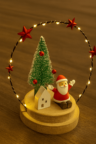 Festive Wooden Models & Scenes Festive Christmas 19cm B/O Lit Wire Ring With Santa on Base