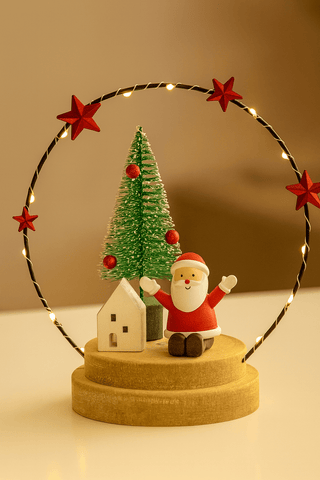 Festive Wooden Models & Scenes Festive Christmas 19cm B/O Lit Wire Ring With Santa on Base