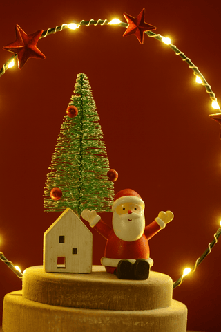 Festive Wooden Models & Scenes Festive Christmas 19cm B/O Lit Wire Ring With Santa on Base