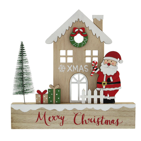 Festive Wooden Models & Scenes Festive Christmas 20cm Wooden Red Santa and Bristle Tree