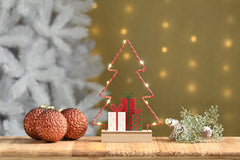 Festive Wooden Models & Scenes Festive Christmas 25cm B/O Lit Presents and Tree Scene