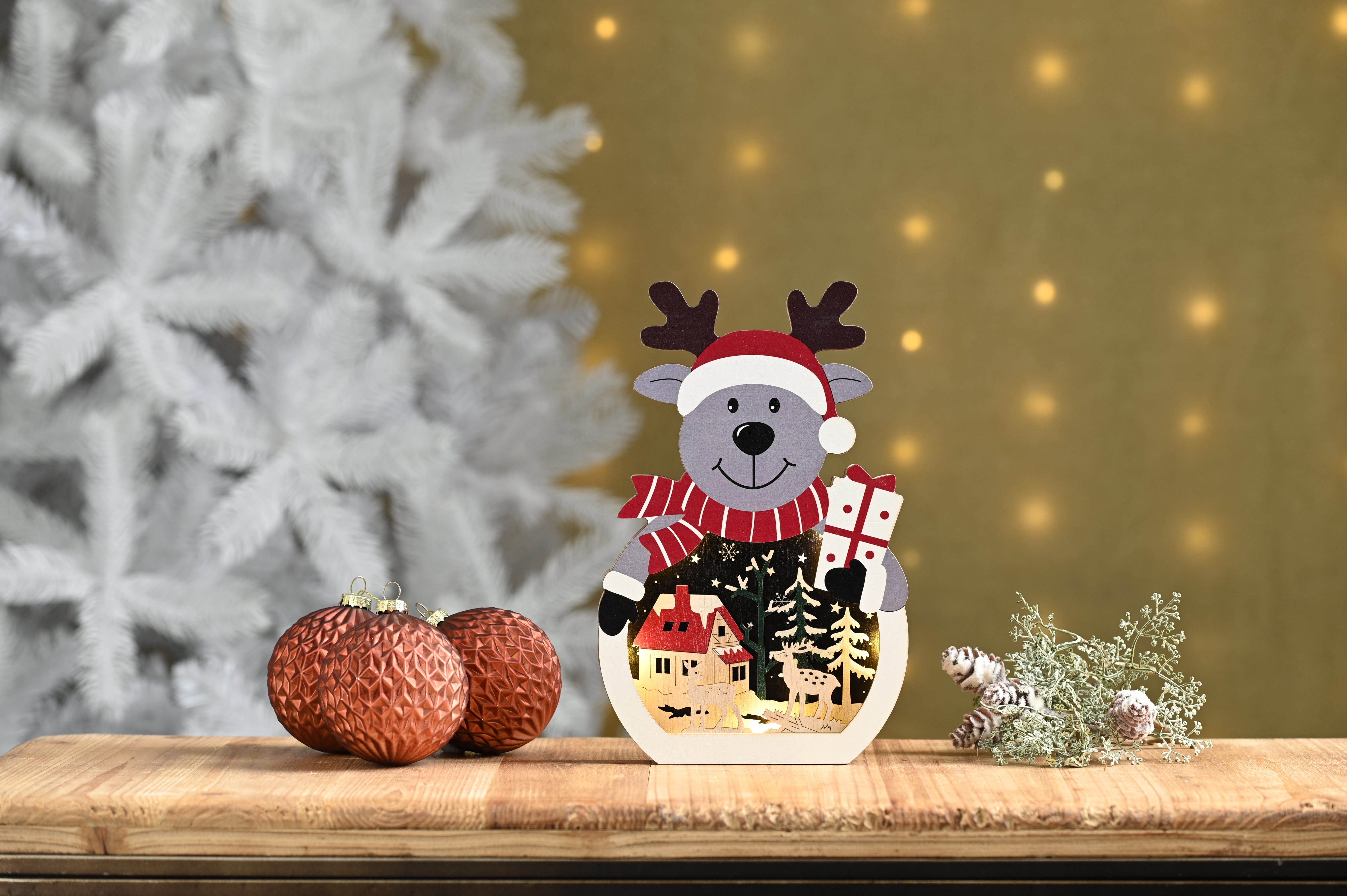 Festive Wooden Models & Scenes Festive Christmas 25cm B/O Lit Wooden Reindeer Scene ***NO SKU OR SELL PRICE