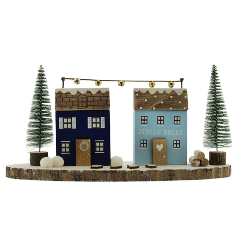 Festive Wooden Models & Scenes Festive Christmas 25cm Wooden Double House Table Top Decoration
