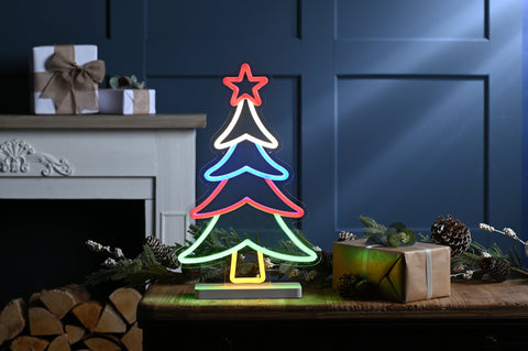 Festive LED Figurines Festive Christmas 28 X 43cm Neon Flex Xmas Tree on Base