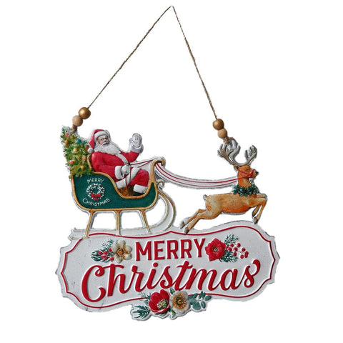 Festive Signs Xmas Festive Christmas 31cm Hanging Metal Santa in Sleigh and Reindeer