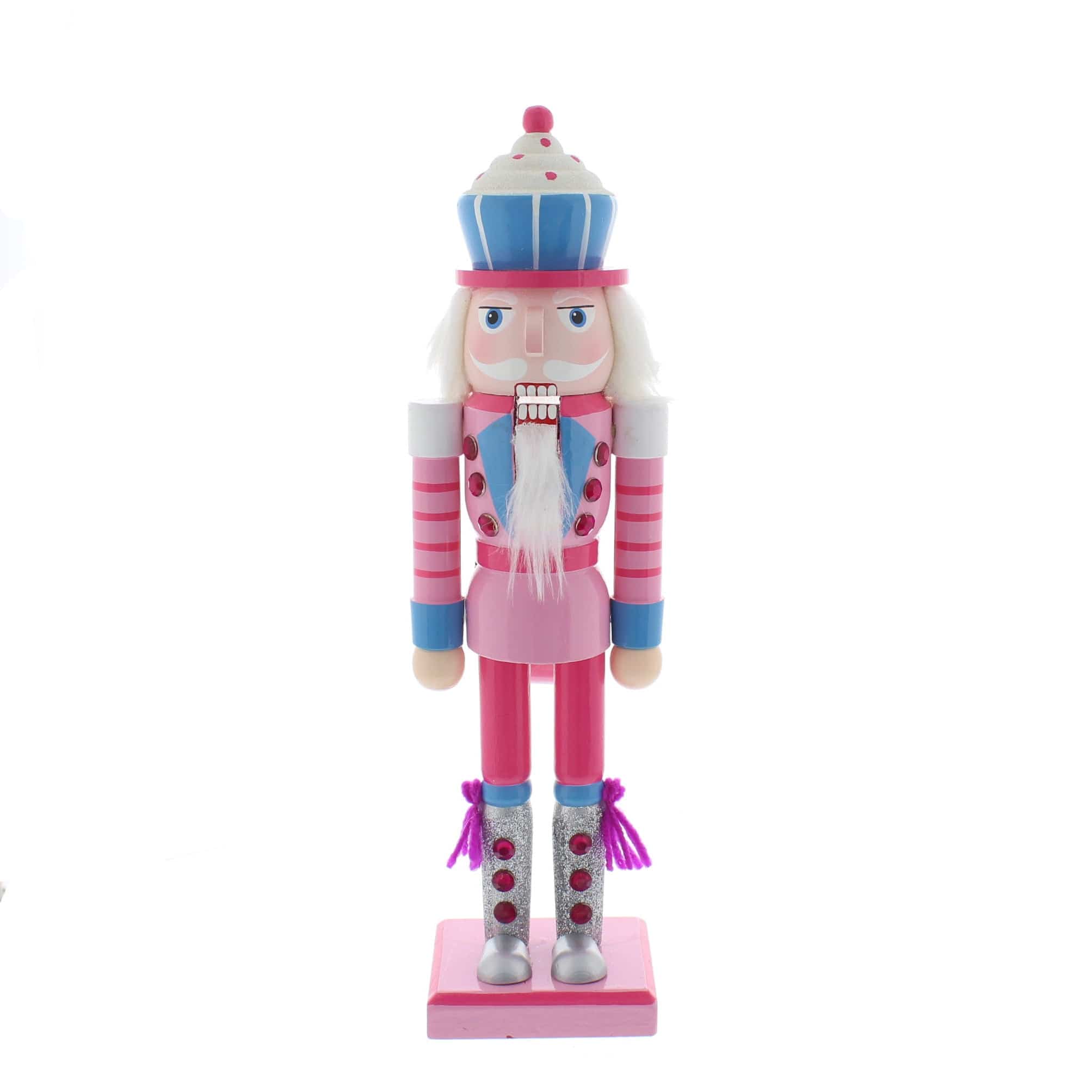 Festive Nutckrackers Festive Christmas 31cm Wooden Pink Blue and White Nutcracker