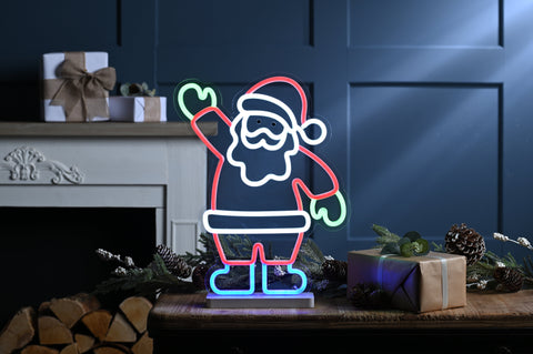 Festive LED Figurines Festive Christmas 33 x 42cm Neon Flex Waving Santa on Base
