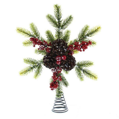 Festive Christmas Tree Topper Festive Christmas 33cm Red Berries and Pine Tree Topper