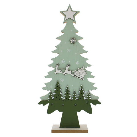 Festive Wooden Models & Scenes Festive Christmas 36cm Wooden Green Tree with Green Forest Scene***NO SKU OR SELL PRICE