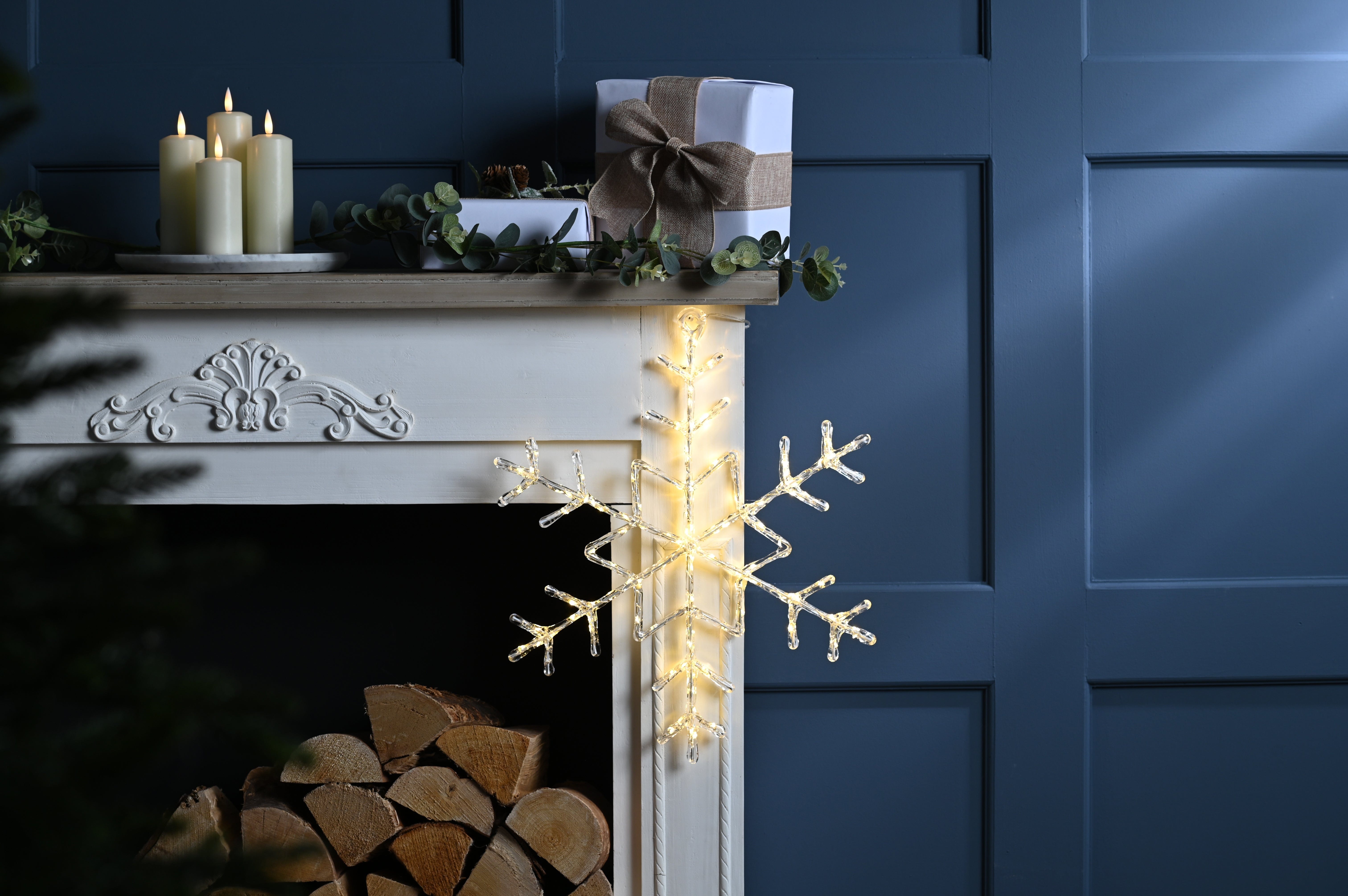 Festive LED Snowflakes Festive Christmas 38 x 46cm Hanging Acrylic Snowflake Silhouette