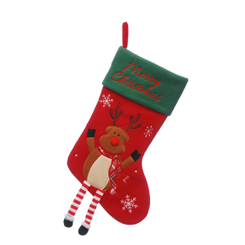 Festive Stockings Xmas Festive Christmas 40cm Felt Stocking Reindeer Dangly Legs