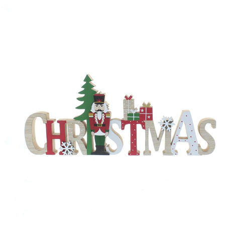 Festive Signs Xmas Festive Christmas 40cm Wooden Christmas with Nutcracker and Presents