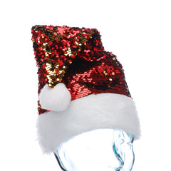 Festive Christmas Hats Festive Christmas 42cm Red Sequin Plush Hat White Cuff