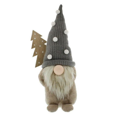 Festive Gonks Festive Christmas 43cm Fabric Gonk Grey Knit Hat & Wooden Tree