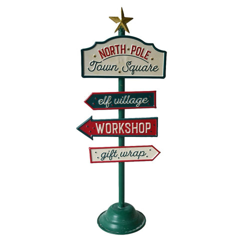 Festive Signs Xmas Festive Christmas 46cm Green Metal North Pole Sign Post