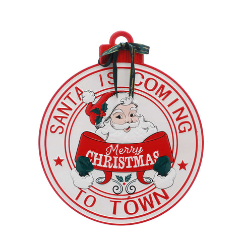 Festive Signs Xmas Festive Christmas 47cm Round White and Red Meta Santa Sign