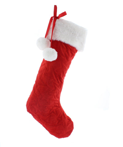 Festive Stockings Xmas Festive Christmas 48cm Red Star Embossed Stocking