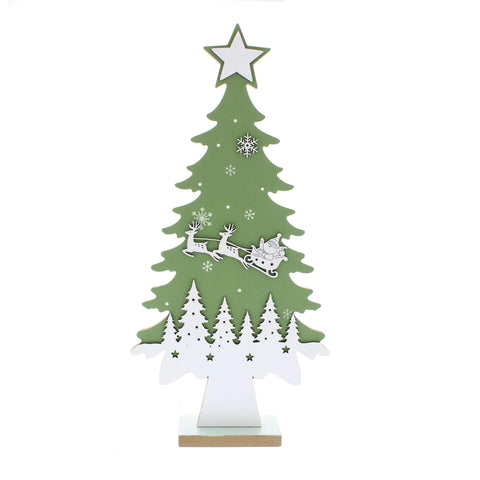 Festive Wooden Models & Scenes Festive Christmas 48cm Wooden Green Tree with White Forest Scene ***NO SKU OR SELL PRICE