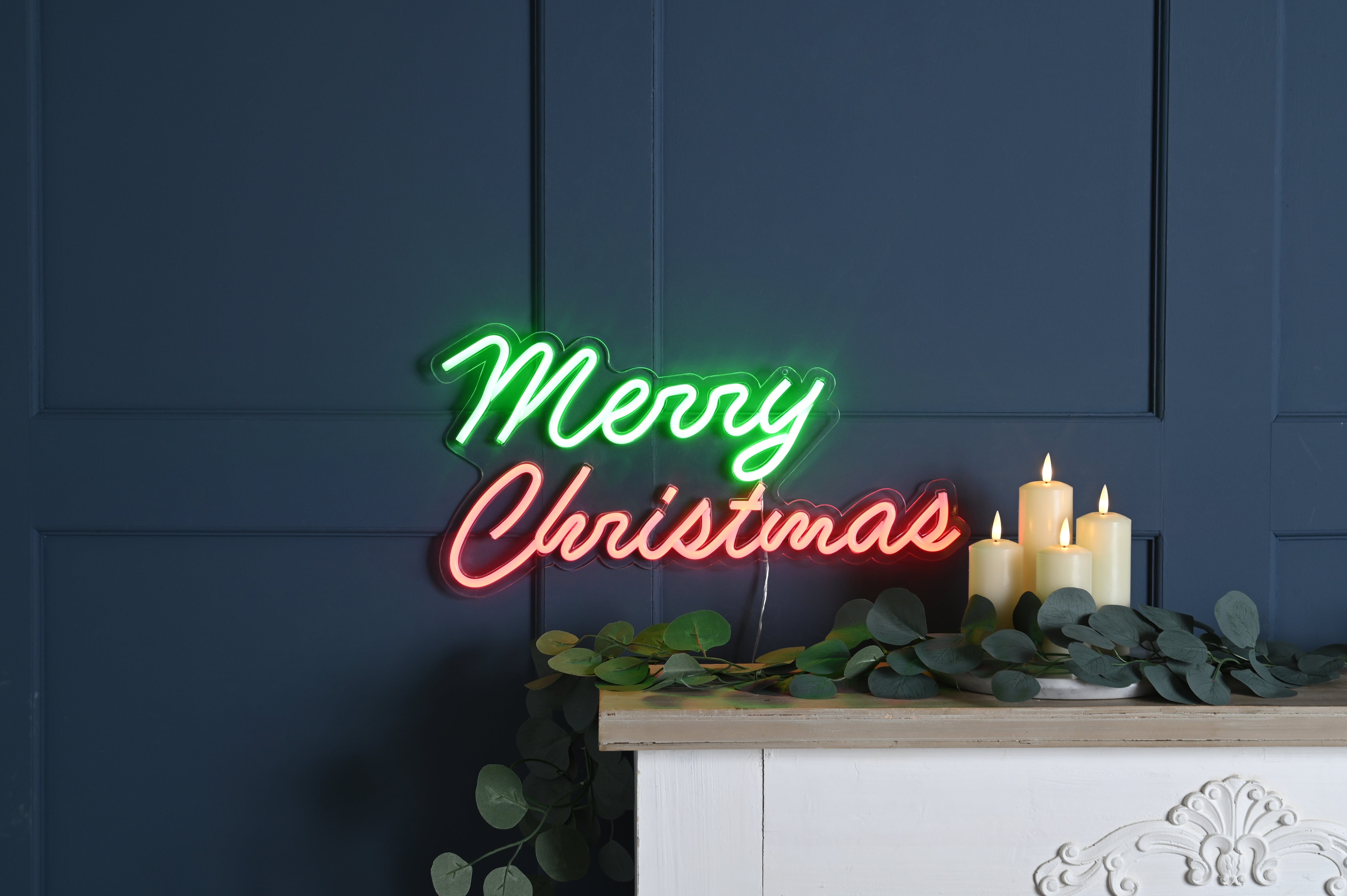 Festive LED Signs Festive Christmas 50cm Lit Green and Red Neon Flex MERY CHRISTMAS Sign