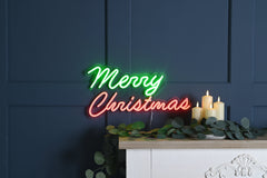 Festive LED Signs Festive Christmas 50cm Lit Green and Red Neon Flex MERY CHRISTMAS Sign