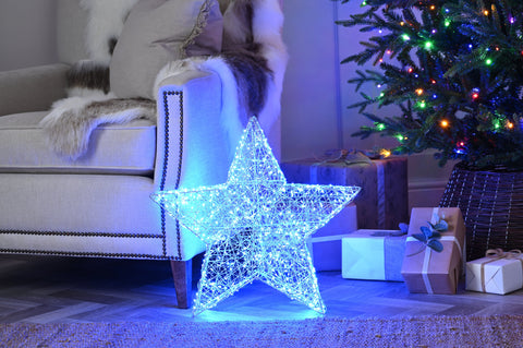 Festive LED Stars Festive Christmas 50cm Silver Shimmer Star Blue Twinkling LED
