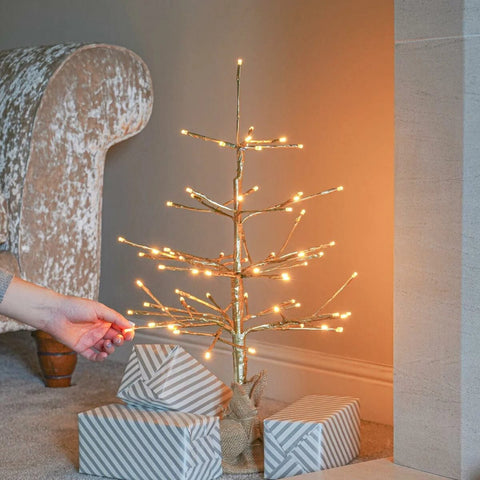 Festive Twig Trees Festive Christmas 60cm Champagne and Warm White Lit Twig Tree