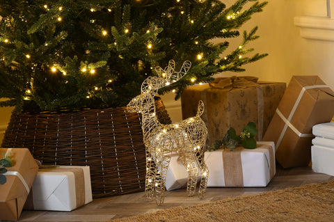 Festive LED Deer Festive Christmas BO 37cm Lit Gold Shimmer Reindeer Warm White LEDs