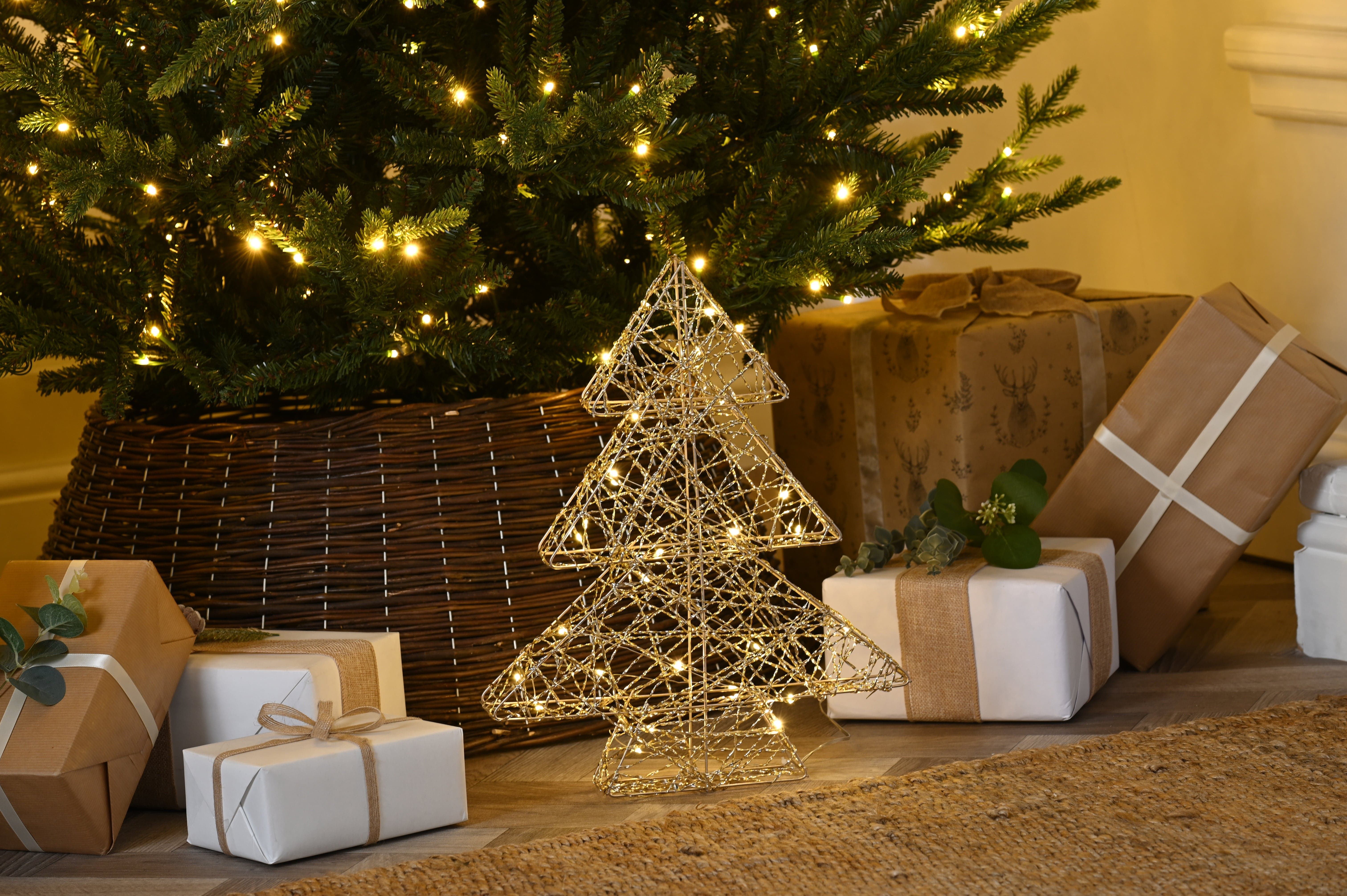 Festive LED Mesh Trees Festive Christmas BO Gold Lit Shimmer Tree With Timer 40cm