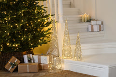 Festive LED Mesh Trees Festive Christmas BO Set of 3 Shimmer Gold Cone Trees White